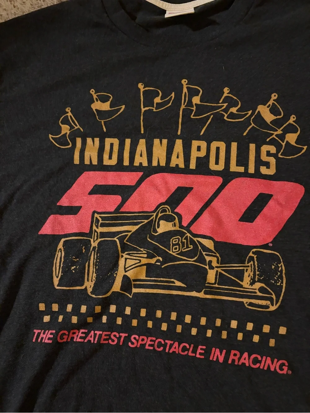 HOMAGE Black Indianapolis 500 Graphic Tee with Red & Gold Print